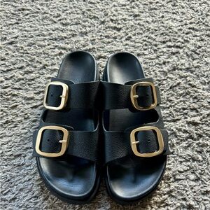 NWT Real leather big gold buckle sandals